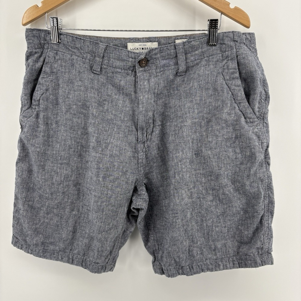 Lucky Brand Shorts Men 36 Blue Lightweight Linen Blend Preppy Beach Draw String